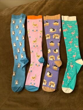 Women’s Fun Patterned Knee-High Socks - Blue, Pink, Purple, Teal